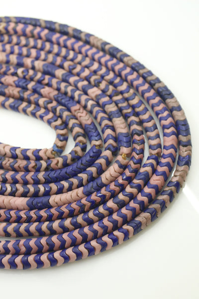 African Glass Snake Beads, Vintage Purple, Royal Blue, Beaded Necklace