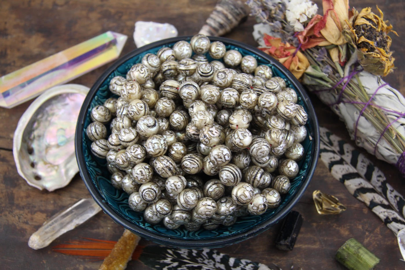Pearly Om: 10 Silver Grey Loose Engraved Pearl Beads 11x13mm - ShopWomanShopsWorld.com. Bone Beads, Tassels, Pom Poms, African Beads.