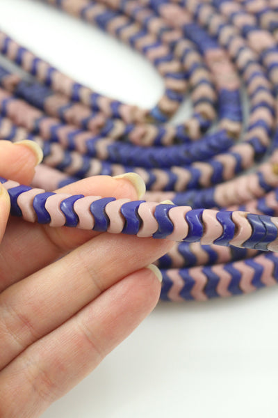 African Glass Snake Beads, Vintage Purple, Royal Blue, Beaded Necklace