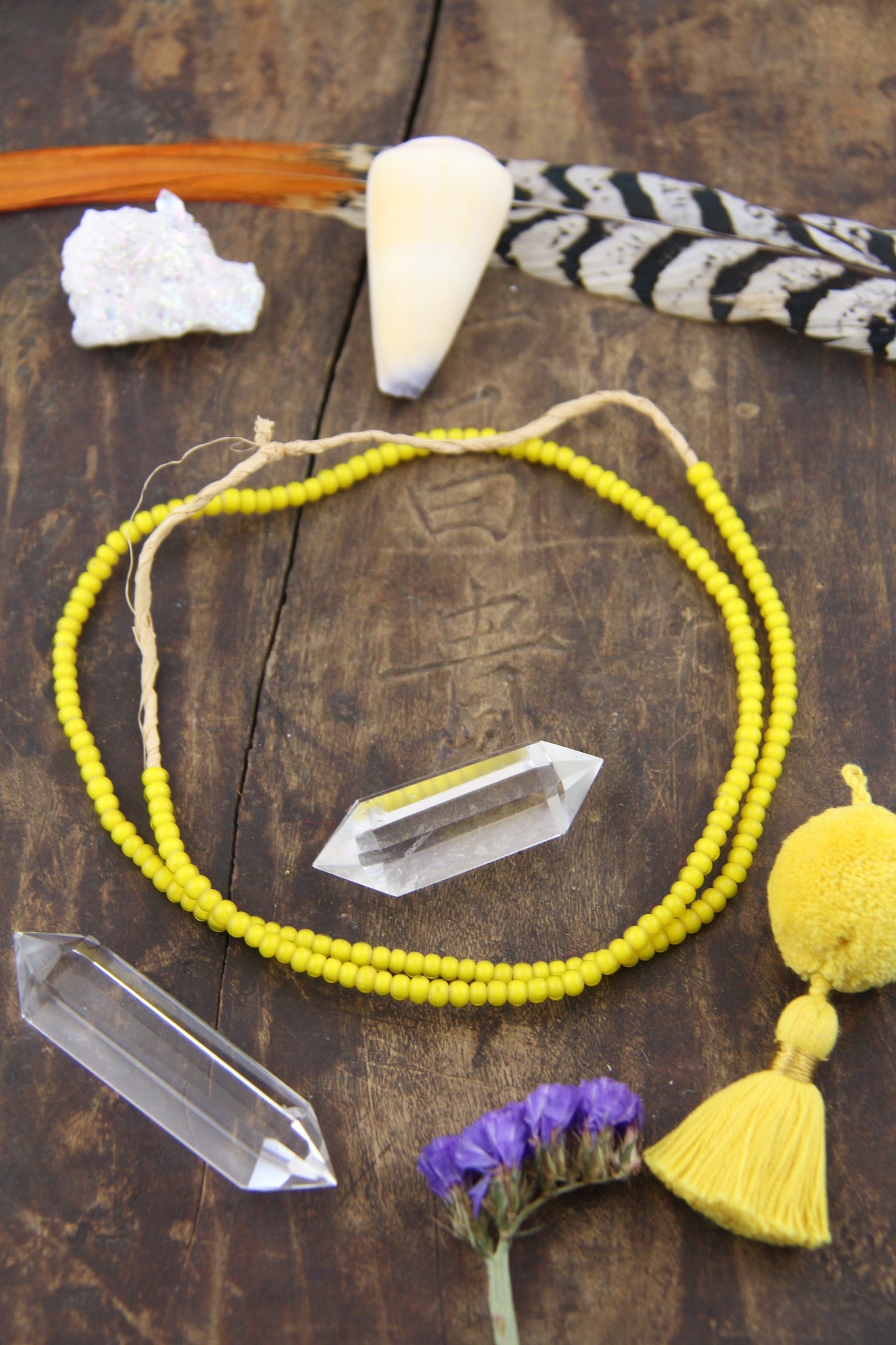 Mustard Yellow Glass Beads: African White Heart, 4x3mm, 26" Necklace