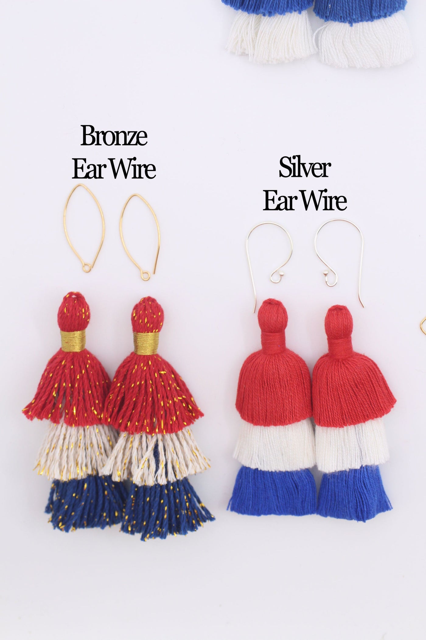 Fourth of July Tassels, Red, White, and Blue Handmade Cotton + Tinsel
