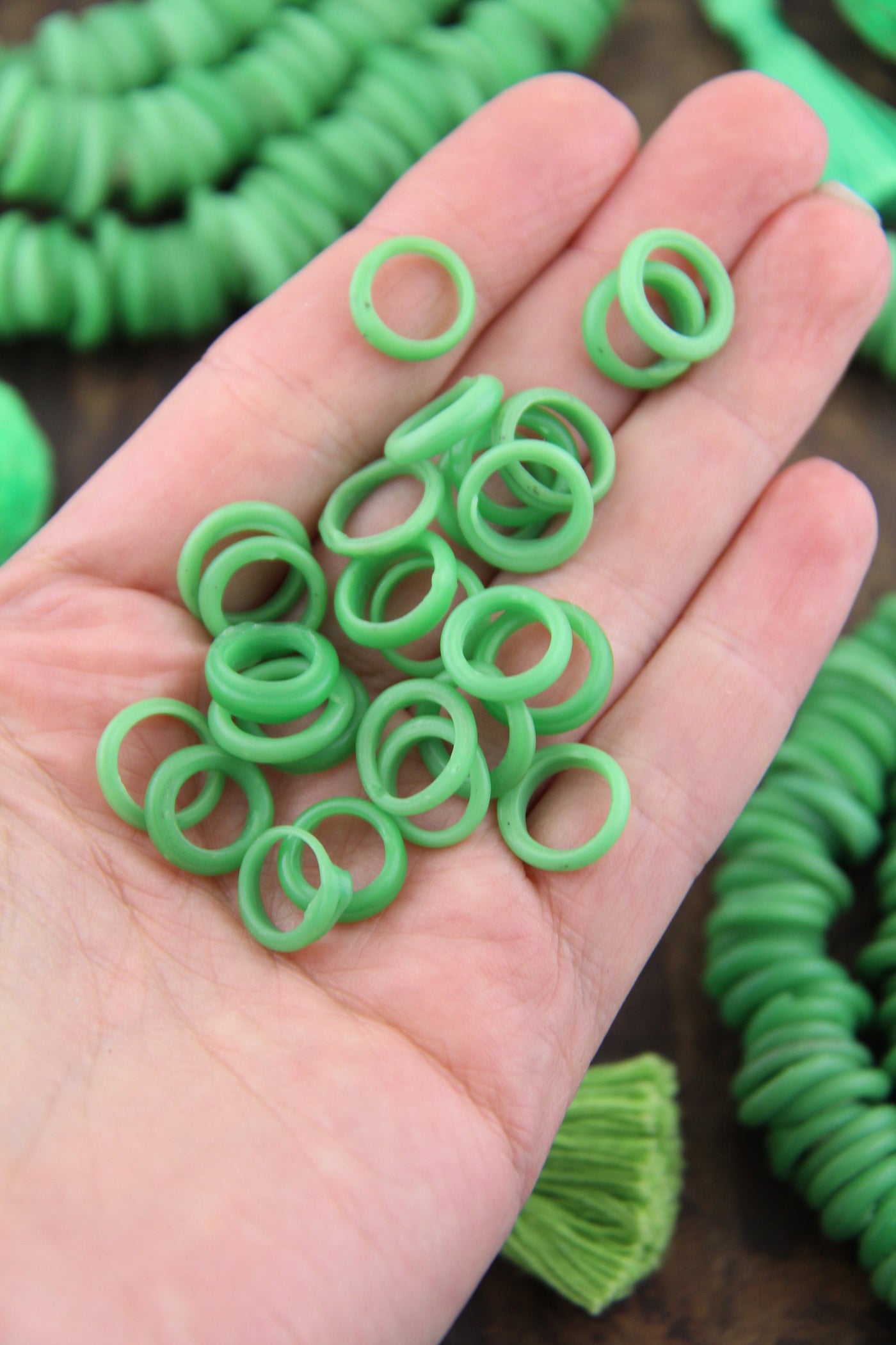 Dutch Donut Beads: Green Large Hole African Glass, 11-12mm, 10 pieces