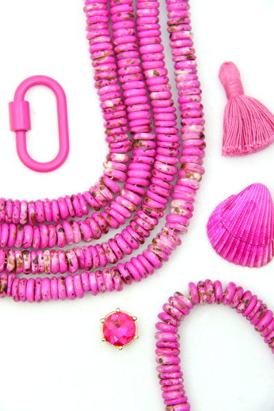 Pretty in Pink Bright Speckled Bone Beads, 9x3mm, 75 beads for making Barbiecore bracelets
