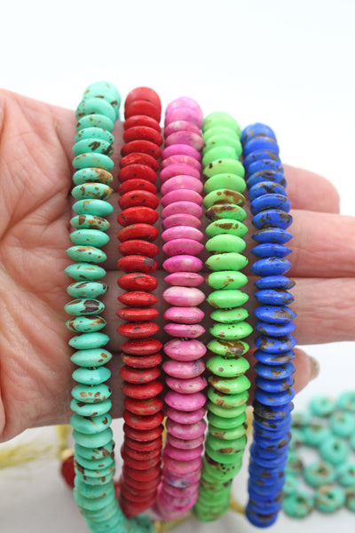 Bead Bundle: Handmade Saucer Disc Spacer Bone Beads, 9x3mm, 5 Strands & Colors, 300+ Beads