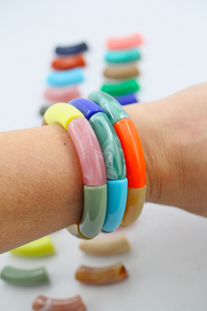 lucky bamboo gel beads Acrylic Bamboo Beads, Curved Tube Beads, 12mm Colorful Bangle Beads