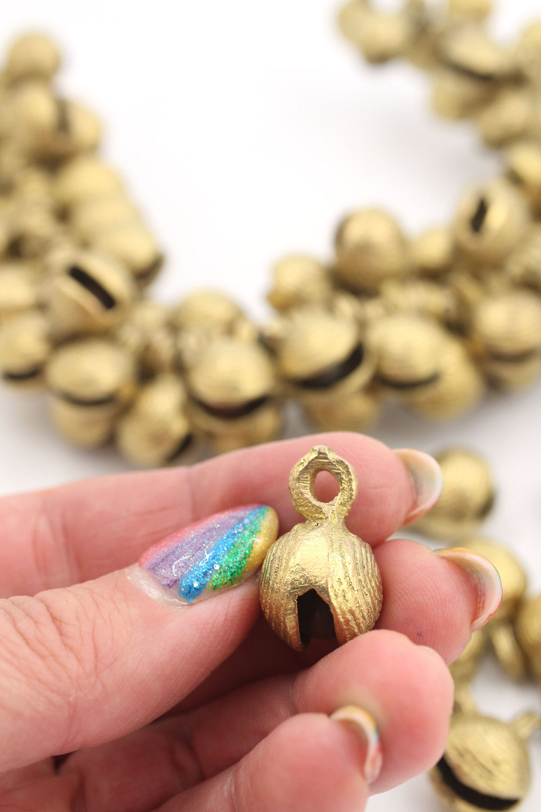 African Jingle: Vintage Brass Bell Beads, Approx. 16x22mm, 6 pieces