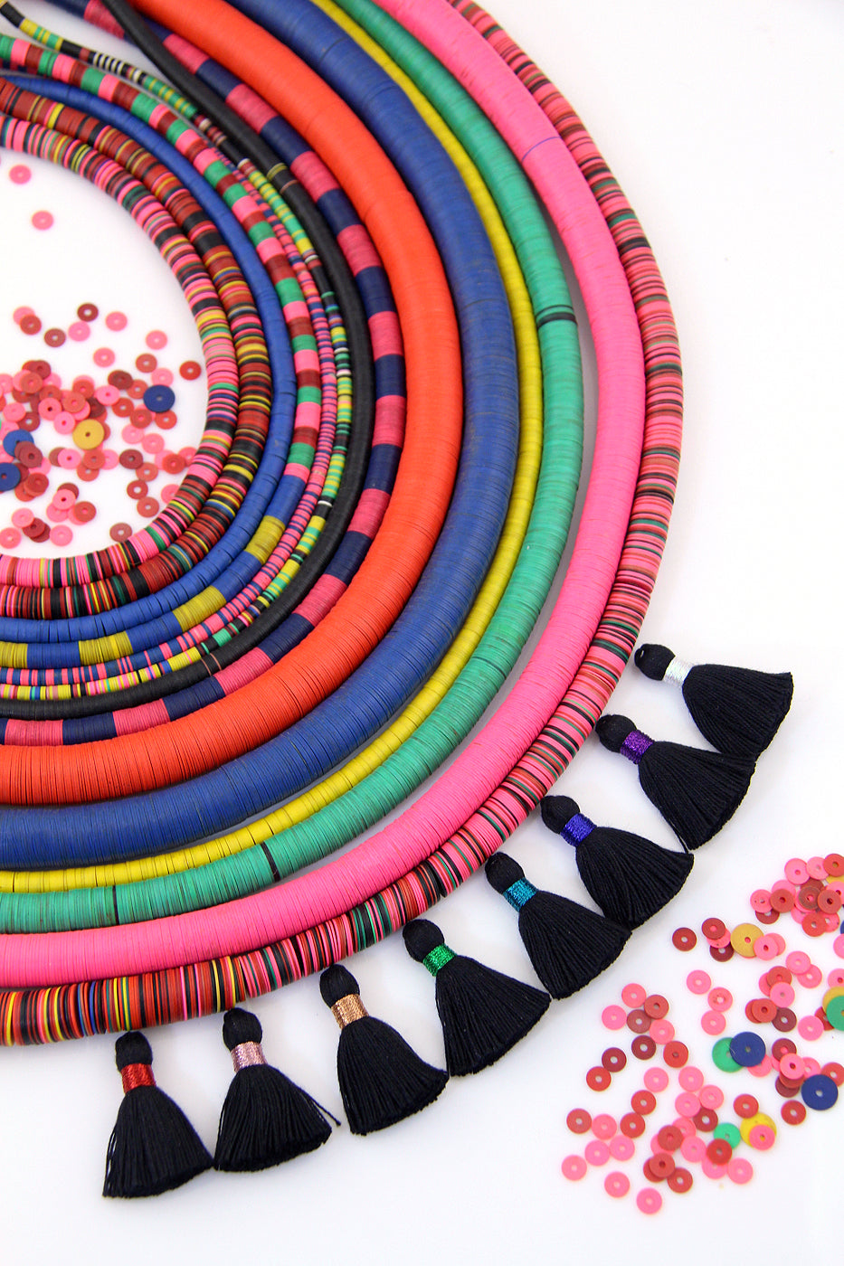Vintage African Vinyl Record Beads, Assorted Sizes & Colors 4-14mm, Boho Tribal Necklace