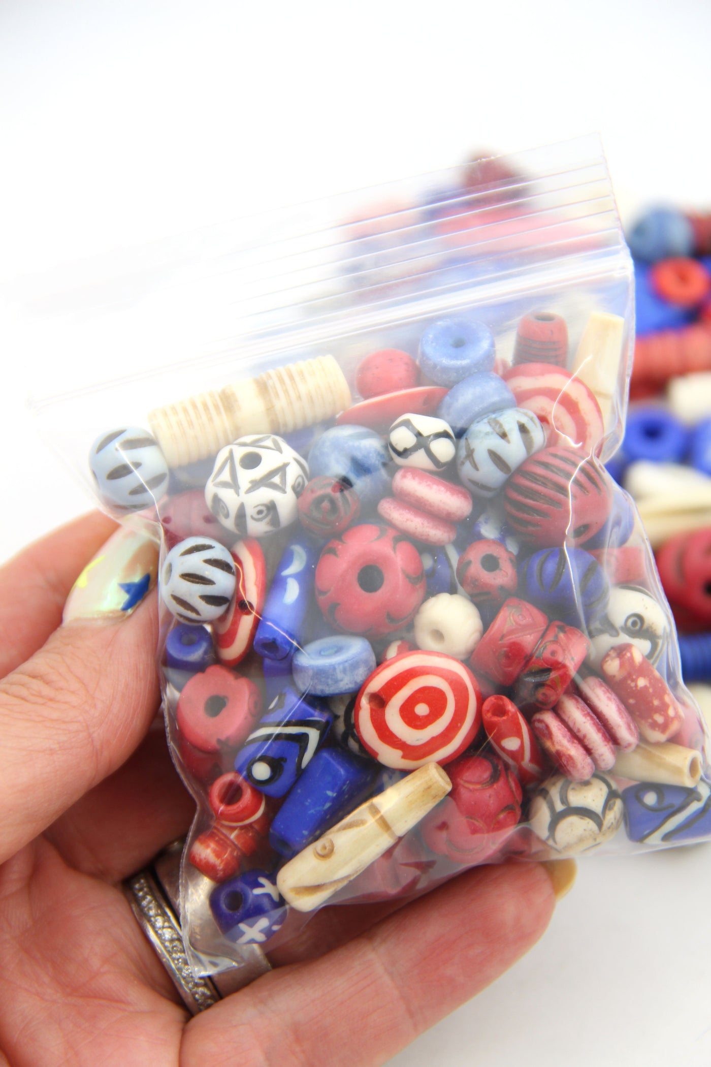 Americana Bone Bead Grab Bag, Assorted Shapes & Sizes, 75+ beads