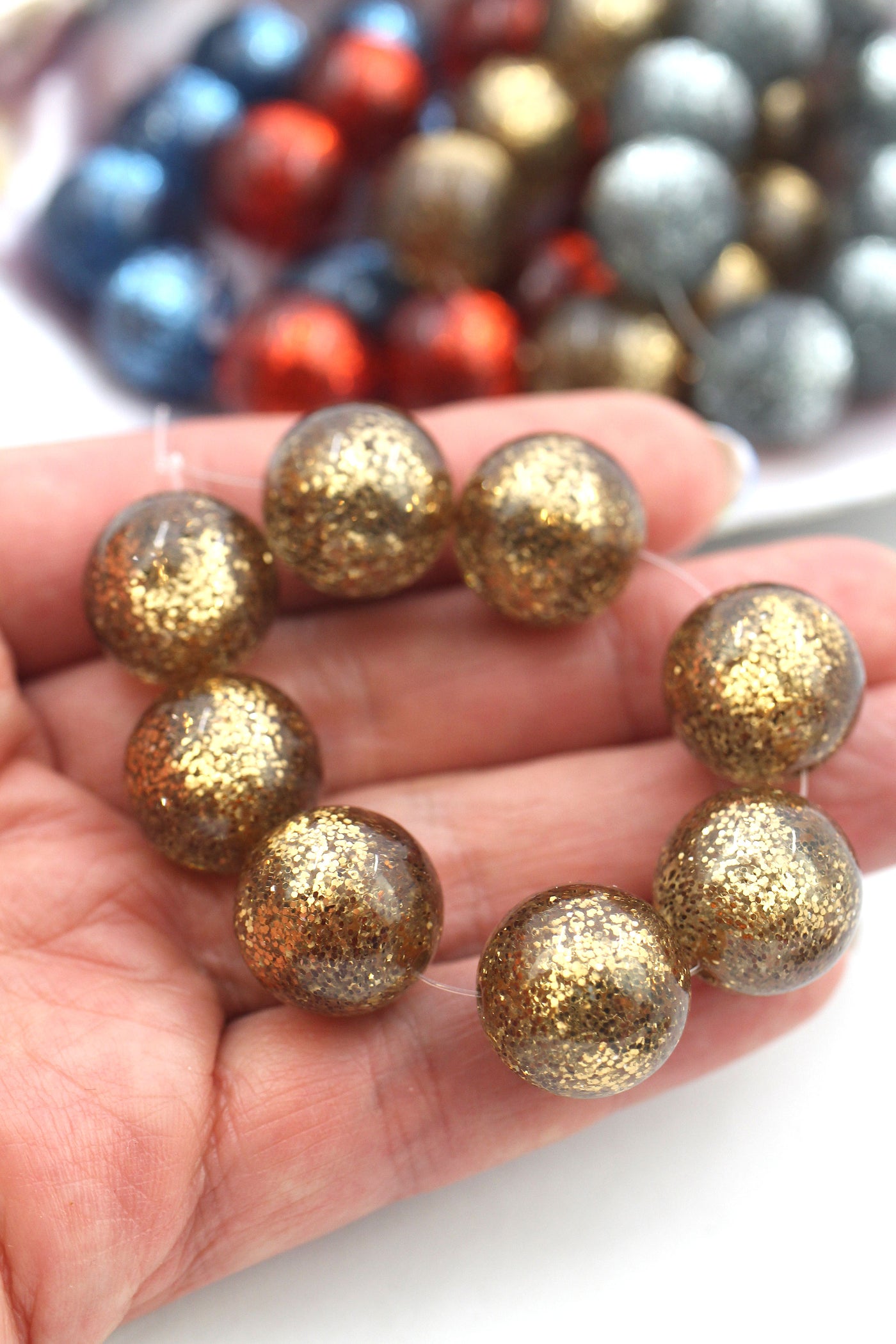 Glitter Retro 1980's style Resin Lucite Acrylic Beads
