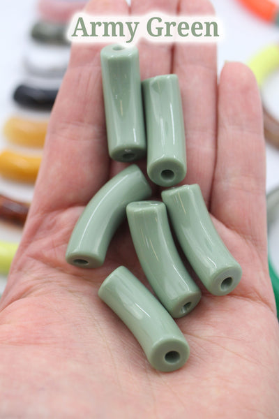 Army Green Acrylic Bamboo Beads, Curved Tube Beads, 12mm Colorful Bangle Beads