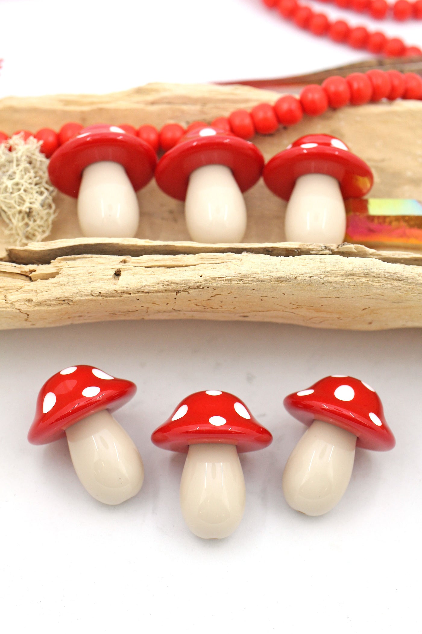 Red & White Magic Mushroom Charm, Hand Carved Resin Bead from Italy, Ava Motherwell Collection