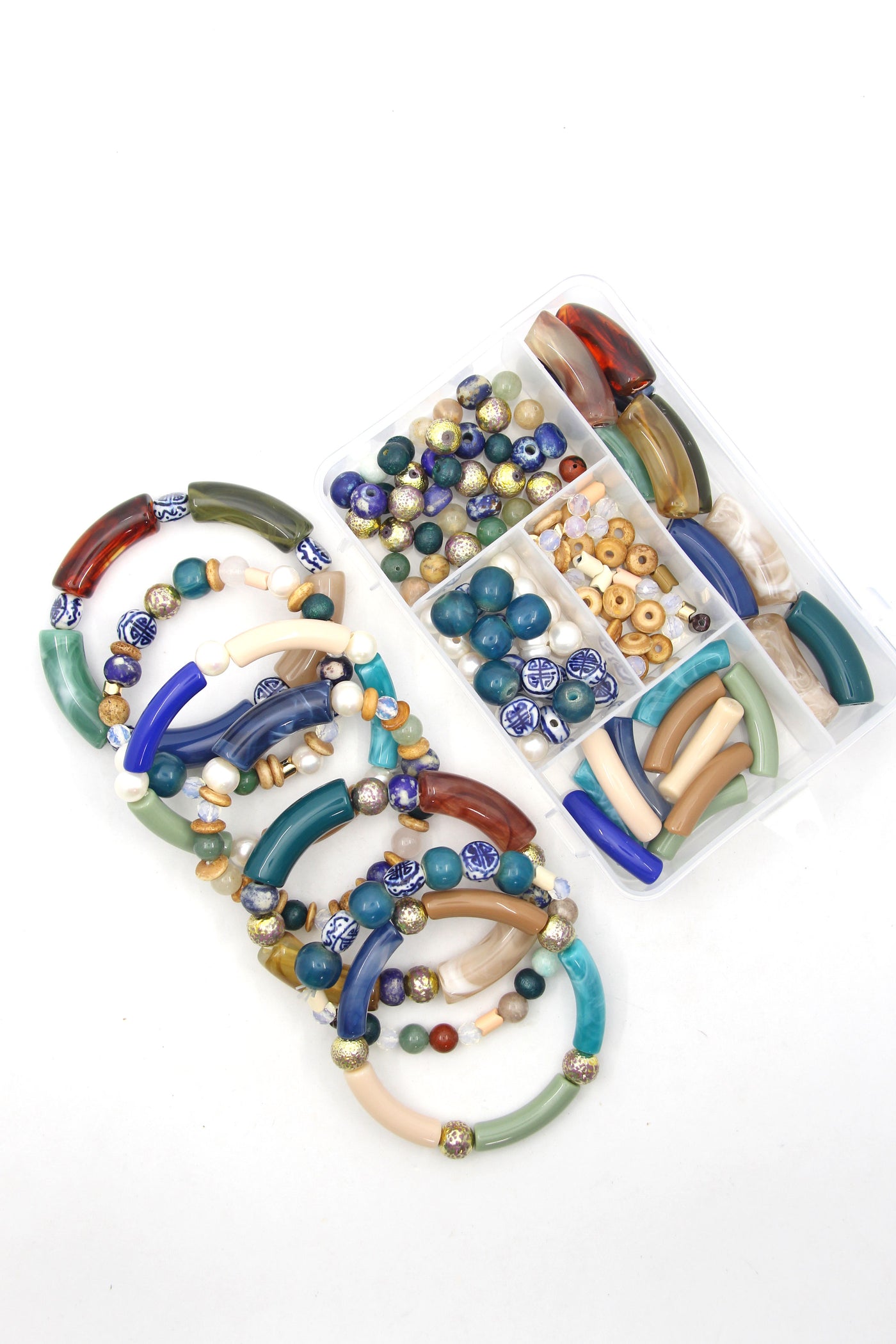 Blue, Green, & Neutral Beads - DIY Bracelet Kit