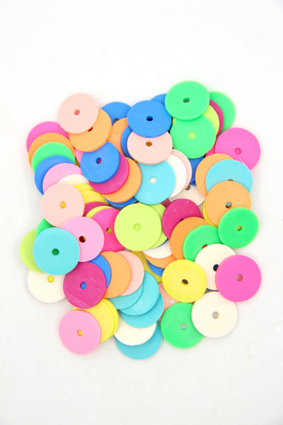 Polymer Clay Grab Bags: 18mm Heishi Disc Beads, Bright Rainbow
