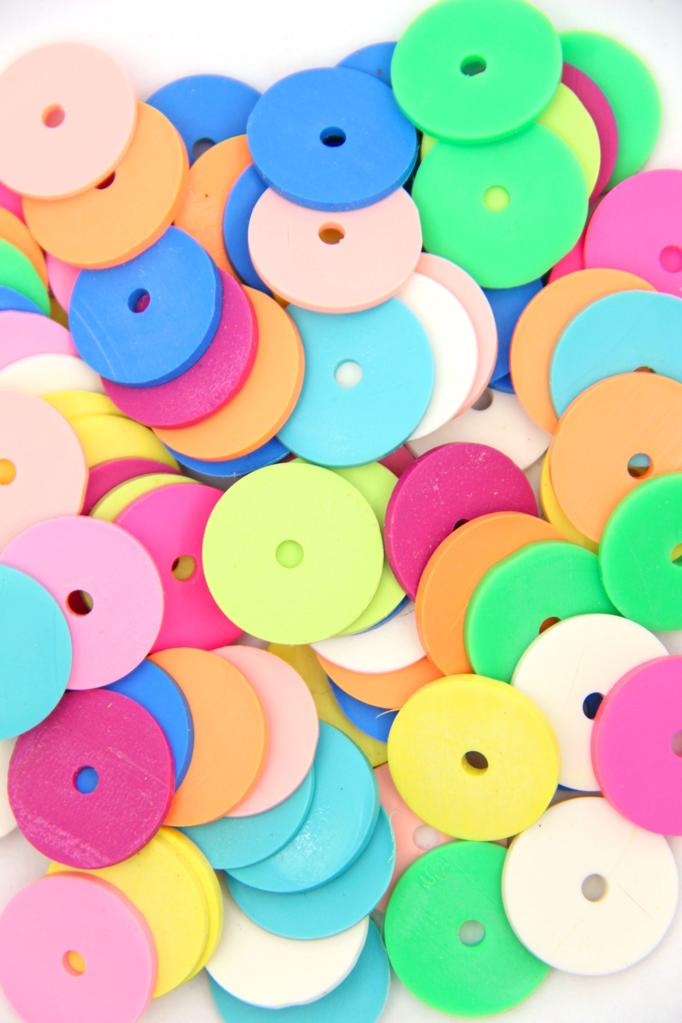 Polymer Clay Grab Bags: 18mm Heishi Disc Beads, Bright Rainbow