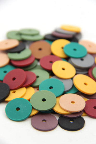 Polymer Clay Grab Bags: 18mm Heishi Disc Beads, Earthy Rainbow