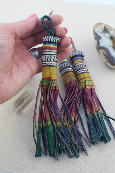 Berry Ombre Multi-Colored African Tuareg Goat Leather, 7.5" Tassel
