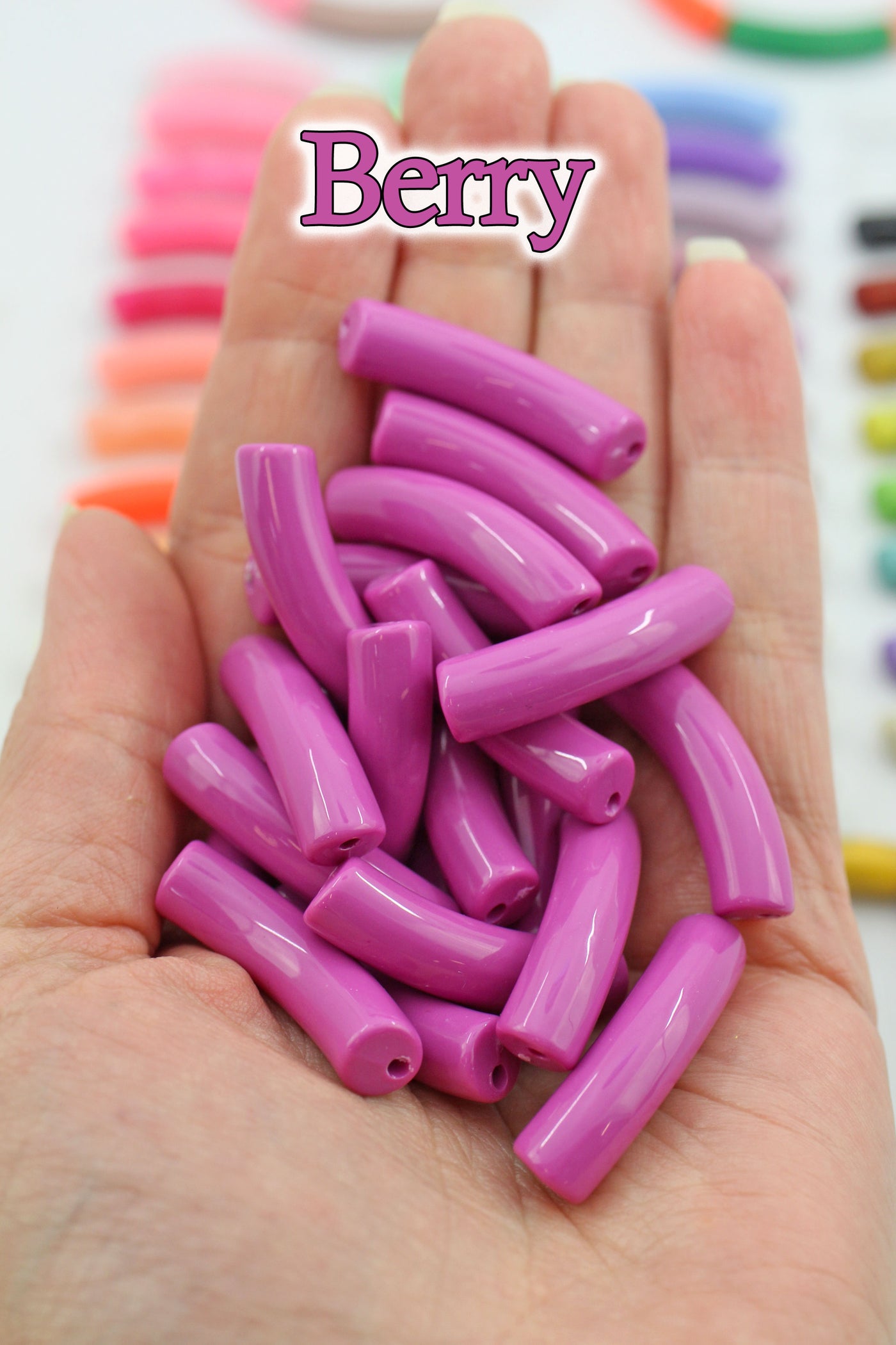 Purple Wholesale Skinny Acrylic Bamboo Beads, Curved Tube Beads, 8mm, 1 pc.