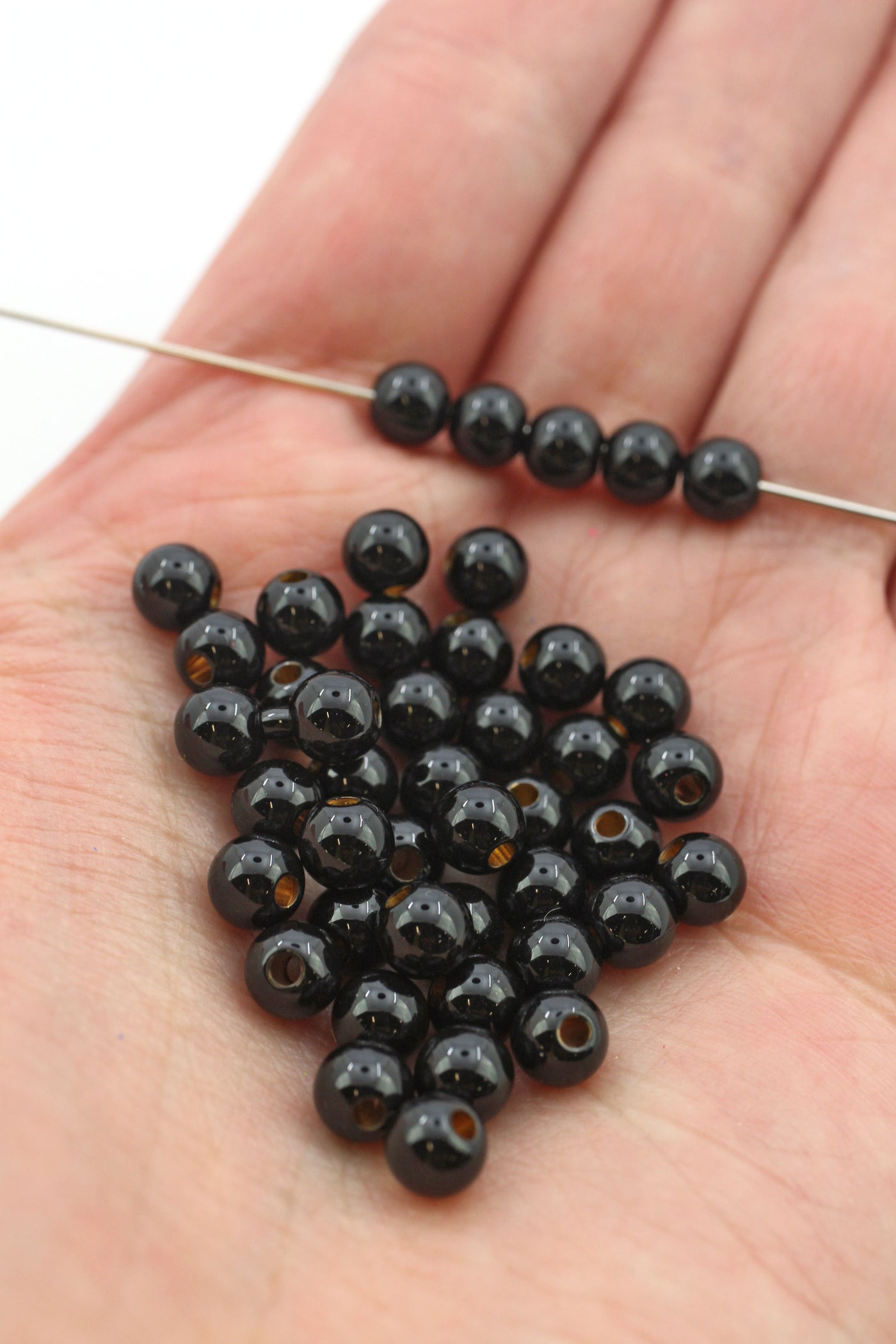 Black Enamel Sprinkles Round Beads for DIY Jewelry, 6mm, 1 bead