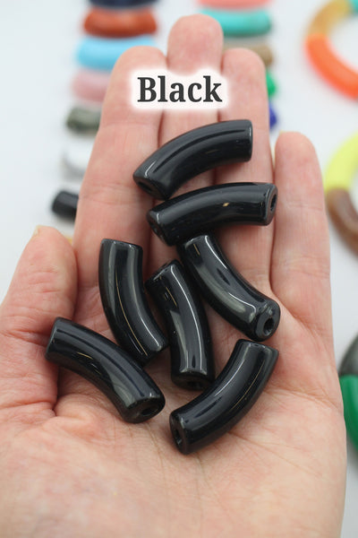 Black Acrylic Bamboo Beads, Curved Tube Beads, 12mm Colorful Bangle Beads