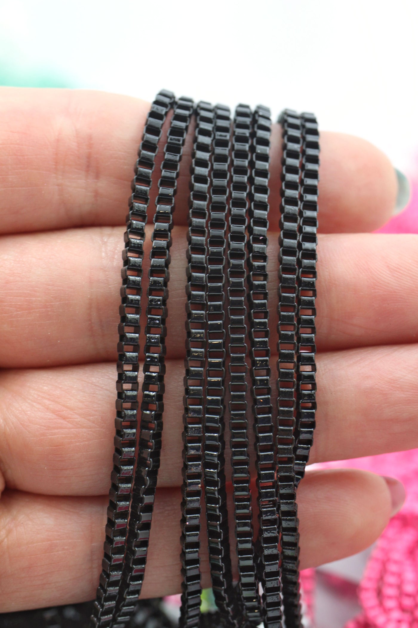 Enamel Box Chain, Square Link Chain by The Yard, DIY Jewelry Findings Black
