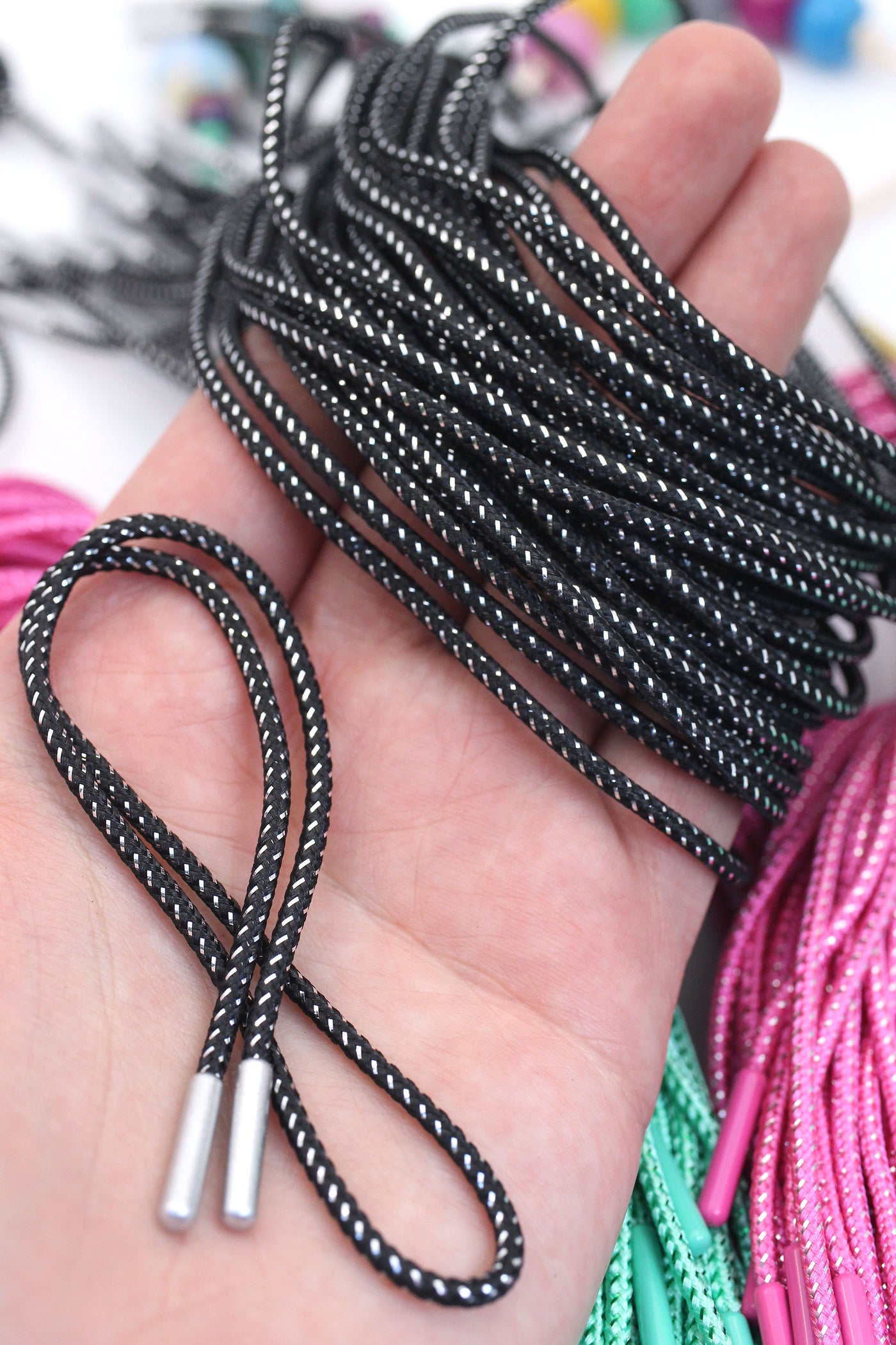 Braided Lurex Cords with Finished Ends, for Tie-On Bracelets & Necklaces, Reusable