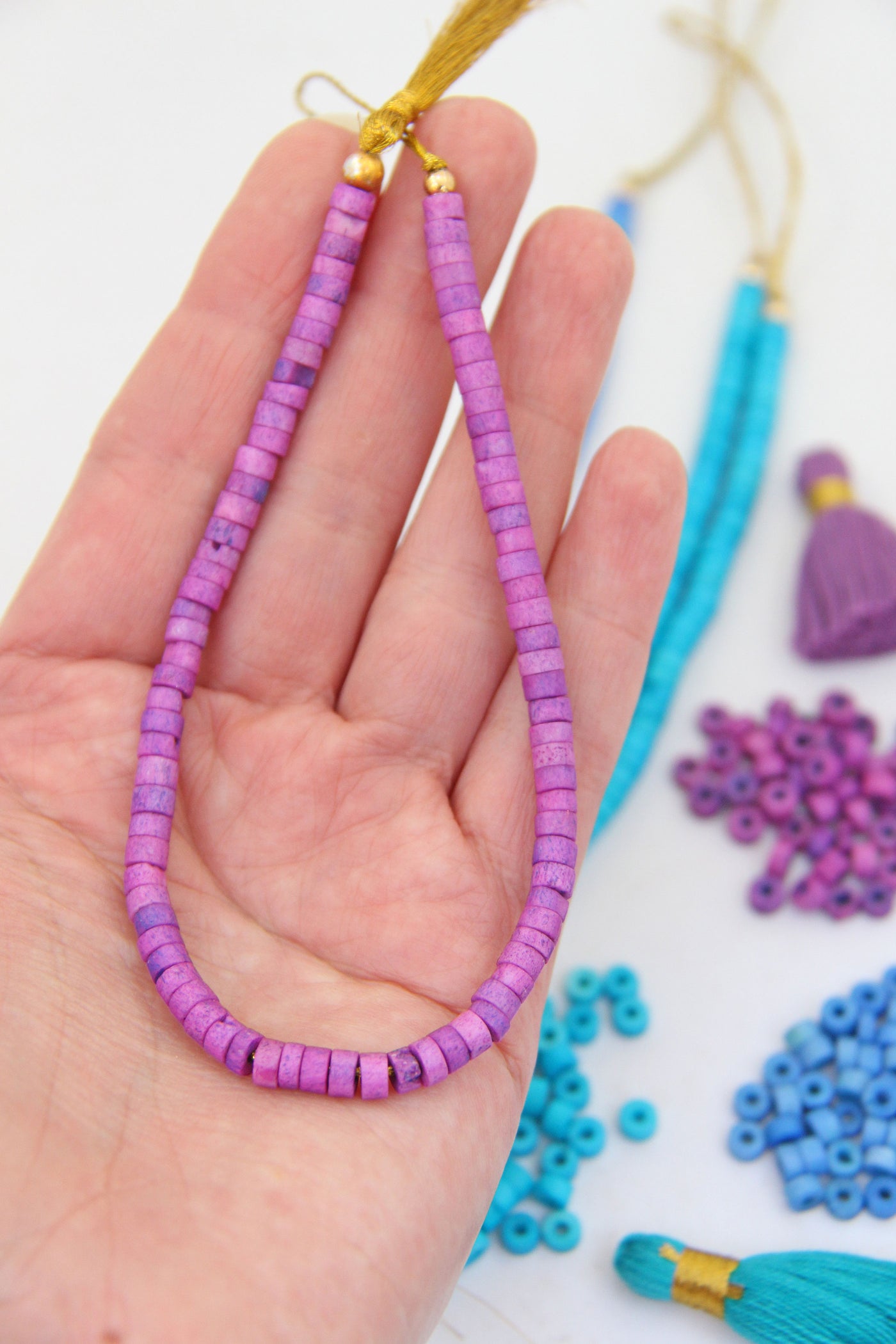 Natural Spacer Beads: 5x4mm Turquoise, Blue, Purple Heishi, Tube Shaped