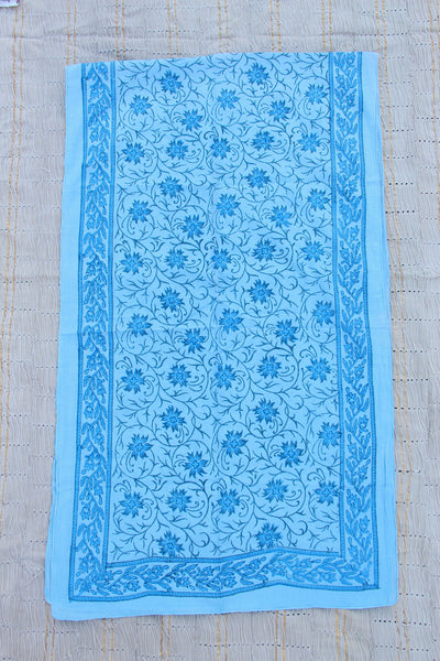 Blue on Blue Floral Hand Block Print Scarf, Cotton, from India