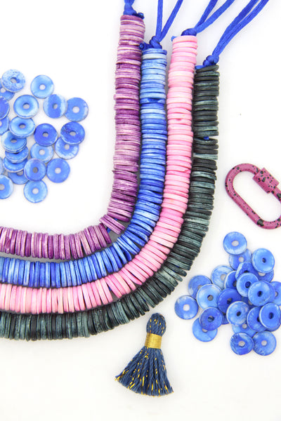 Bright Heishi Bone Beads, Colorful Spacer Beads, 12x2mm, 80 beads, Beads for Bracelets