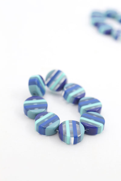 Blue Striped Italian Poly Resin Coin, 12mm, 8 Beads