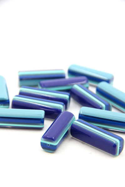 Blue Striped Italian Poly Resin Tube Beads, 12x35mm, 1 Focal Bead, Retro style beads