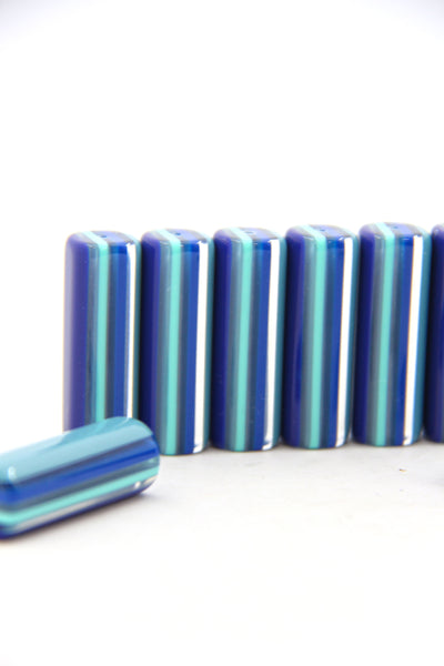 Blue Striped Italian Poly Resin Tube Beads, 12x35mm, 1 Focal Bead