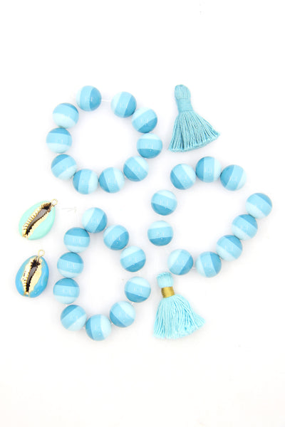 Blue Striped Italian Poly Resin Round Beads, 14mm, 10 Beads