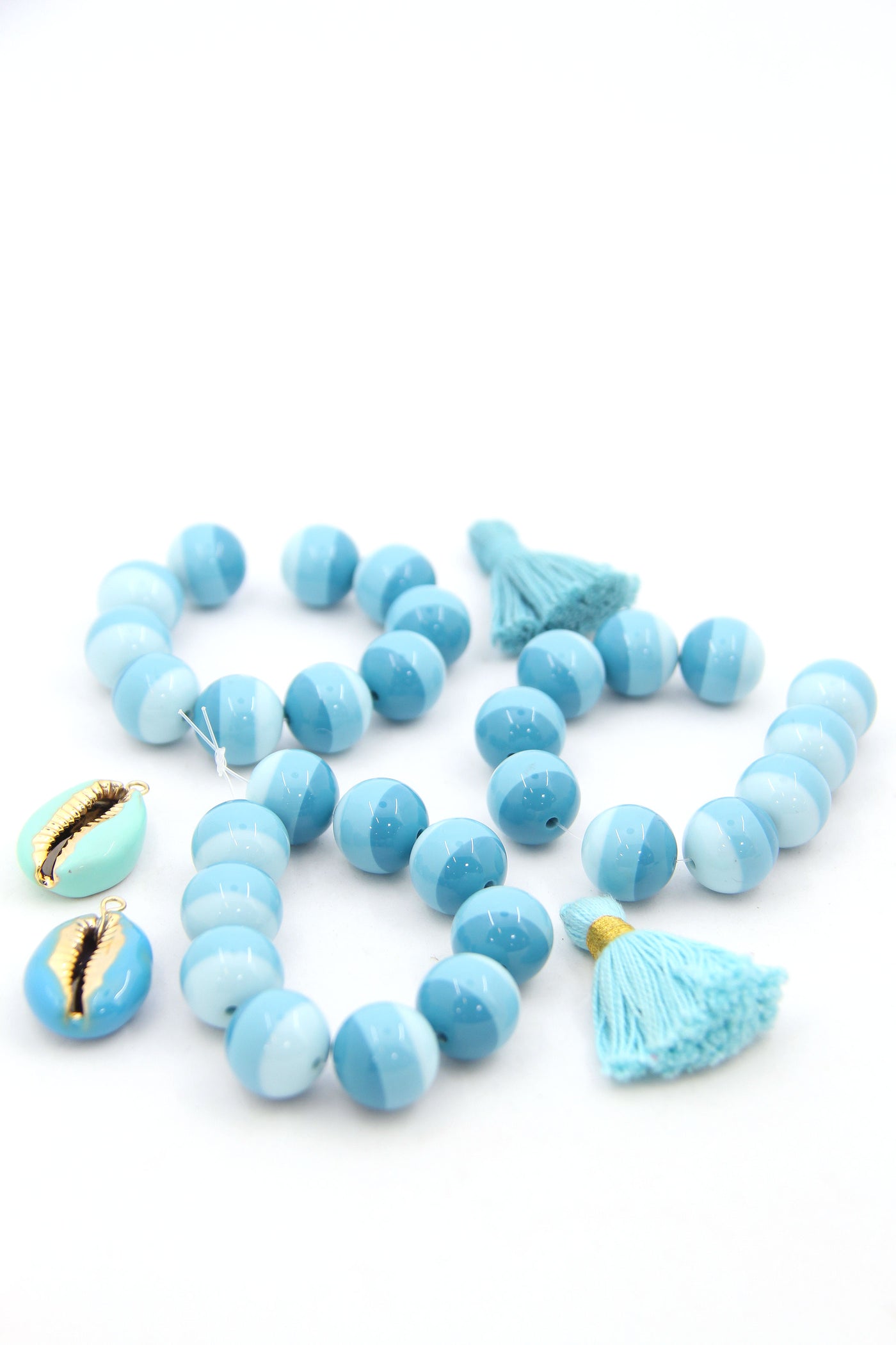 Blue Striped Italian Poly Resin Round Beads, 14mm, 10 Beads, Blue beads for mermaid jewelry