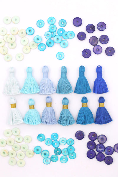 Classic Blue: 6 Mini Tassels, Jewelry Making Supplies, 1.25" Cotton Fringe