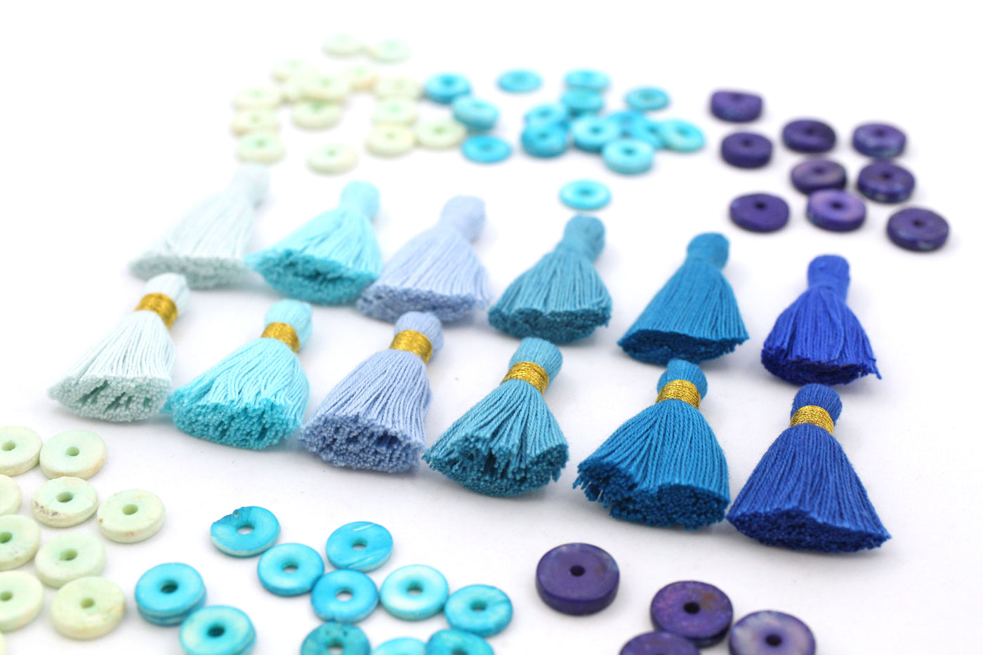 Classic Blue: 6 Mini Tassels, Jewelry Making Supplies, 1.25" Cotton Fringe