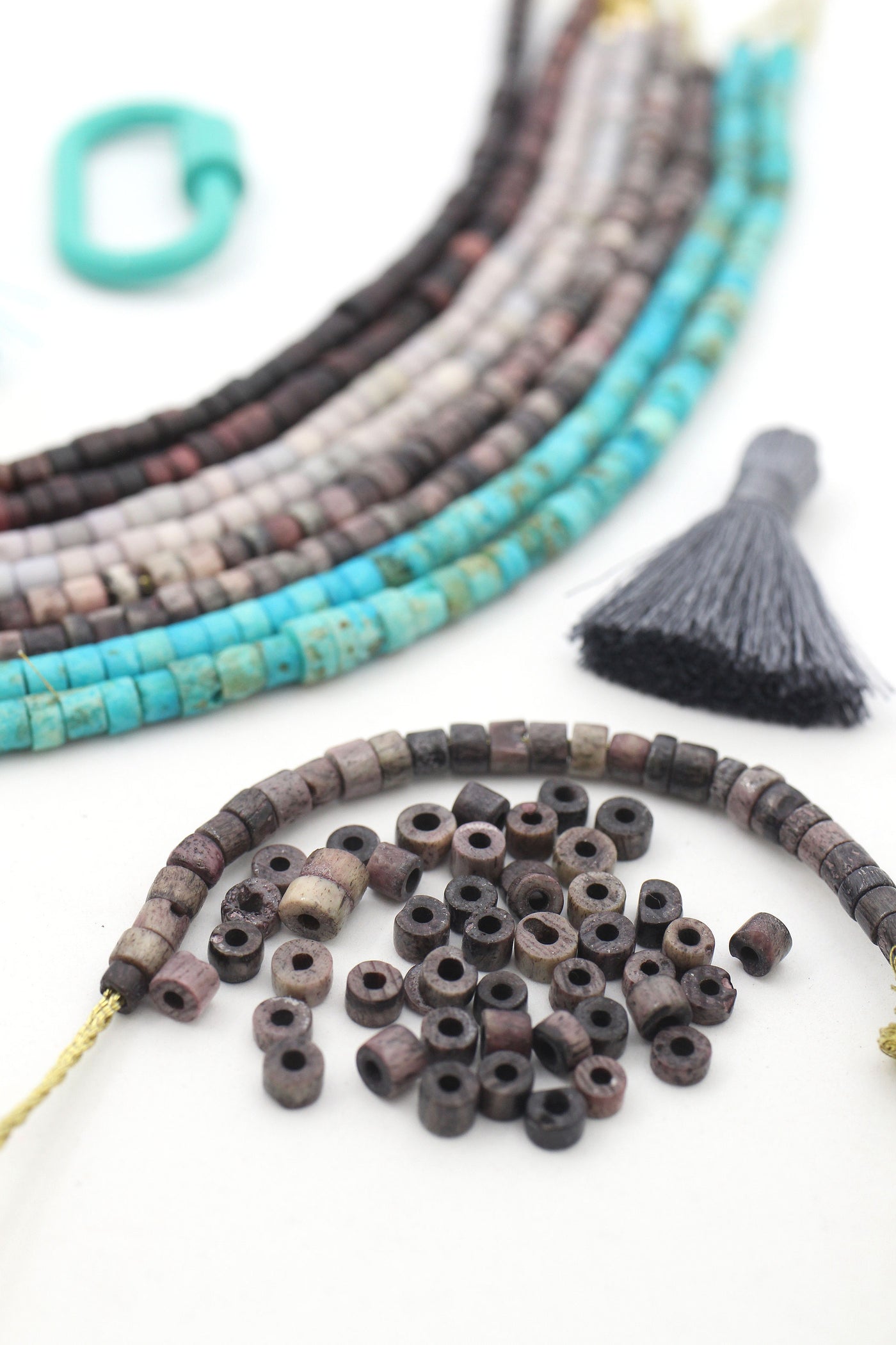 Bone Spacer Beads: 5x4mm Grey, Purple, Turquoise, Heishi, Tube Shaped