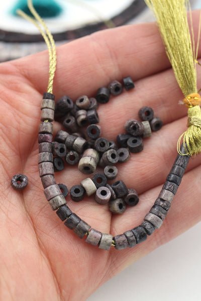 Bone Spacer Beads: 5x4mm Grey, Purple, Turquoise, Heishi, Tube Shaped
