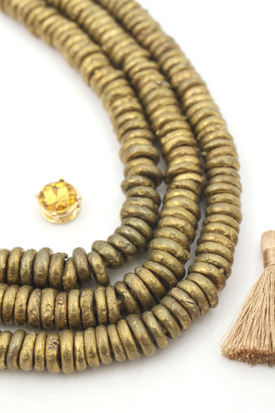 African Brass Donut Beads, Nigerian Rustic Brass Rings, 12x3mm, 180 pieces, 