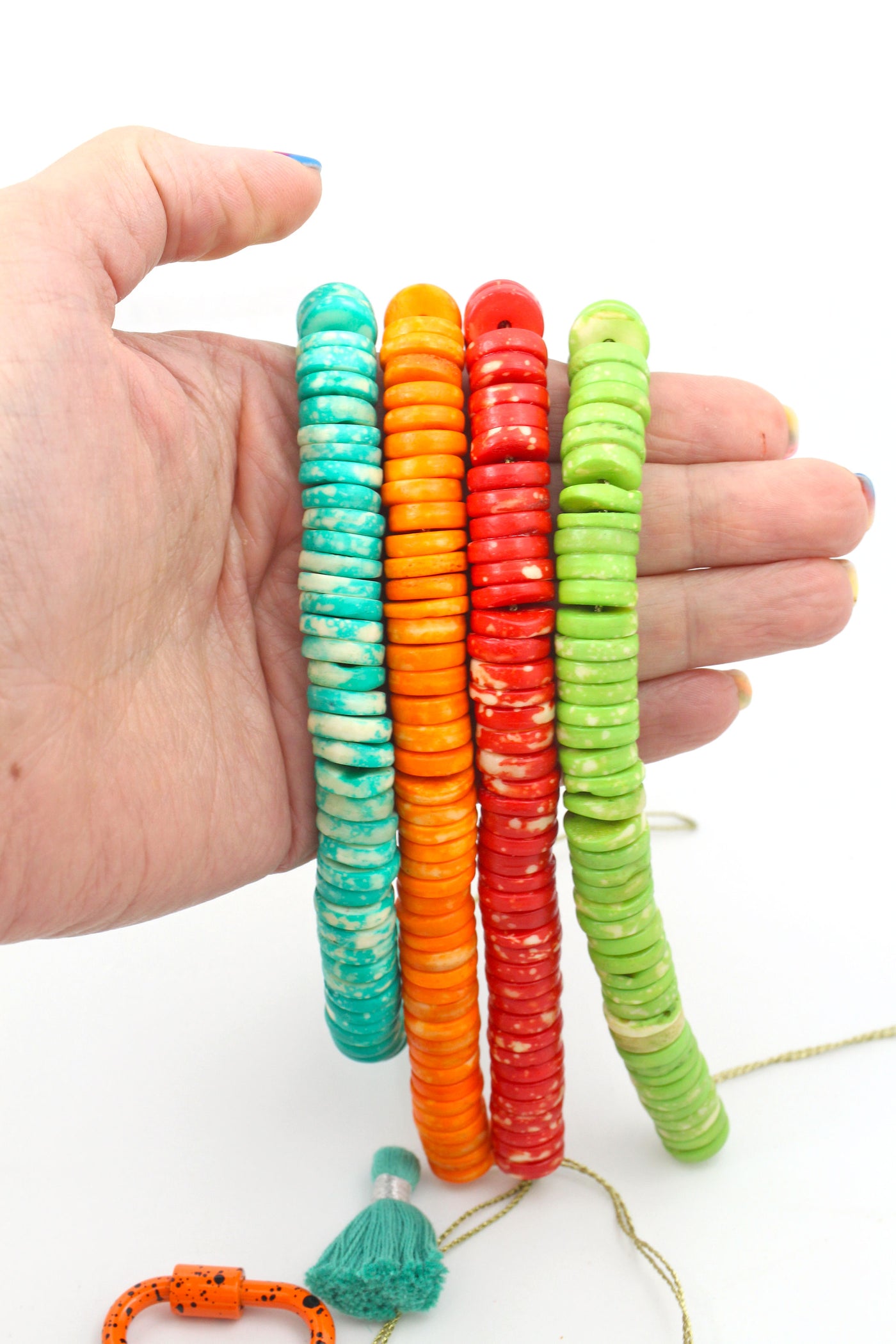 Speckled Bright Bone Beads, Spacer Beads, 12x2.5mm, 65 beads