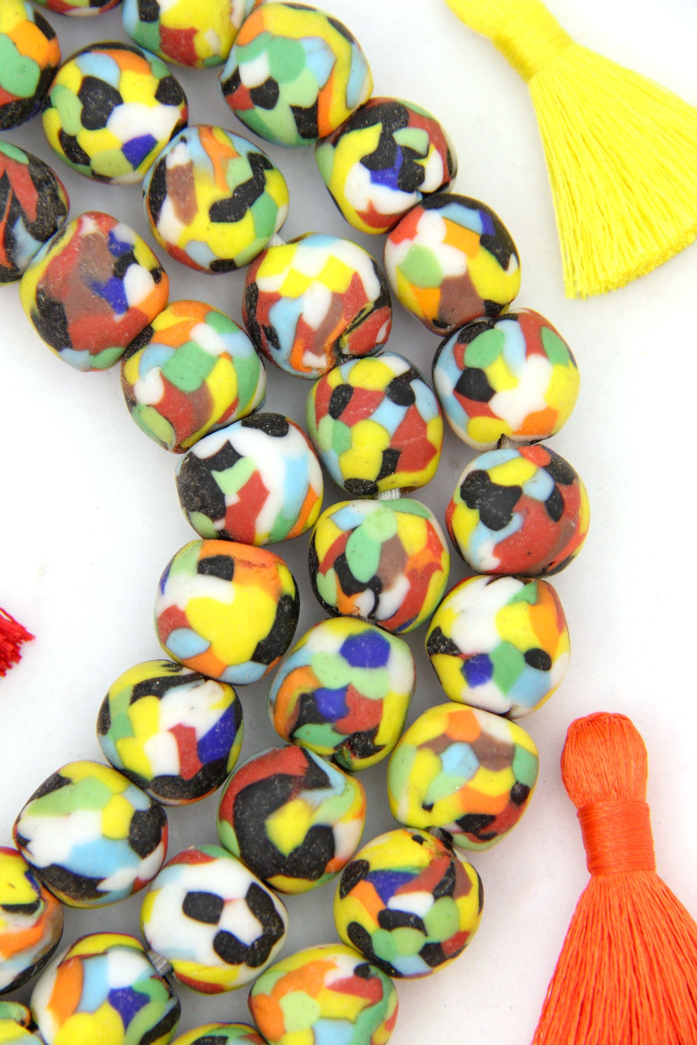 14mm Round Beads, Multicolor Confetti, Recycled Ghana Glass, 45 Beads