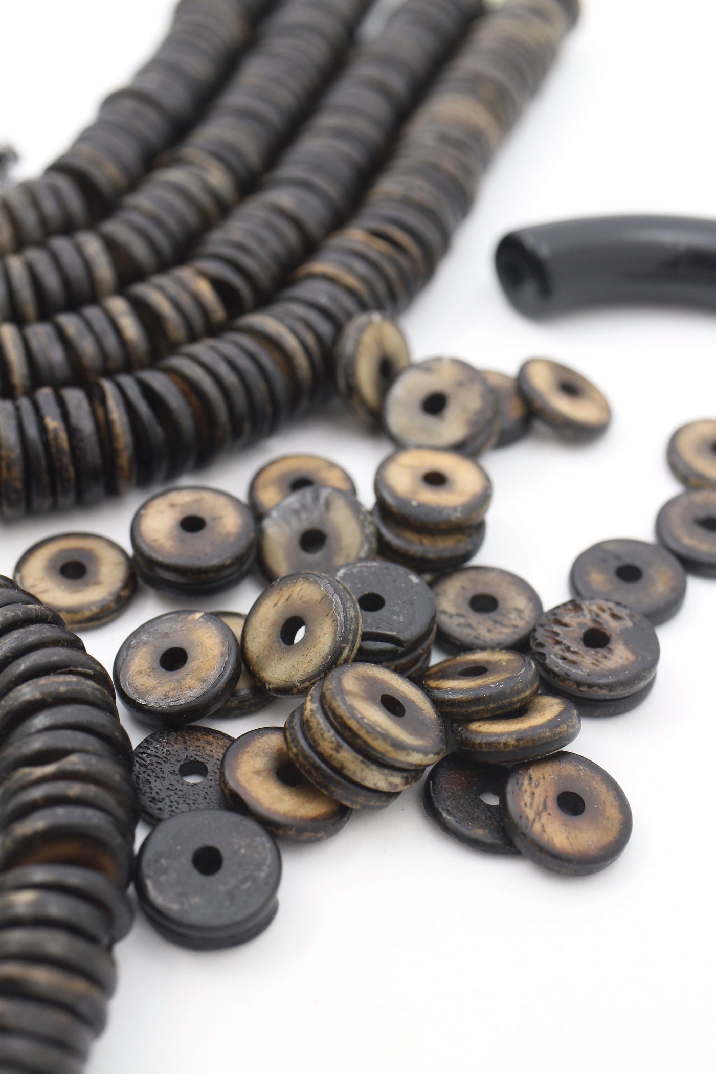 Burnt Mocha Bone Beads: Heishi Disc Spacers, 13x2.5mm, 75 beads