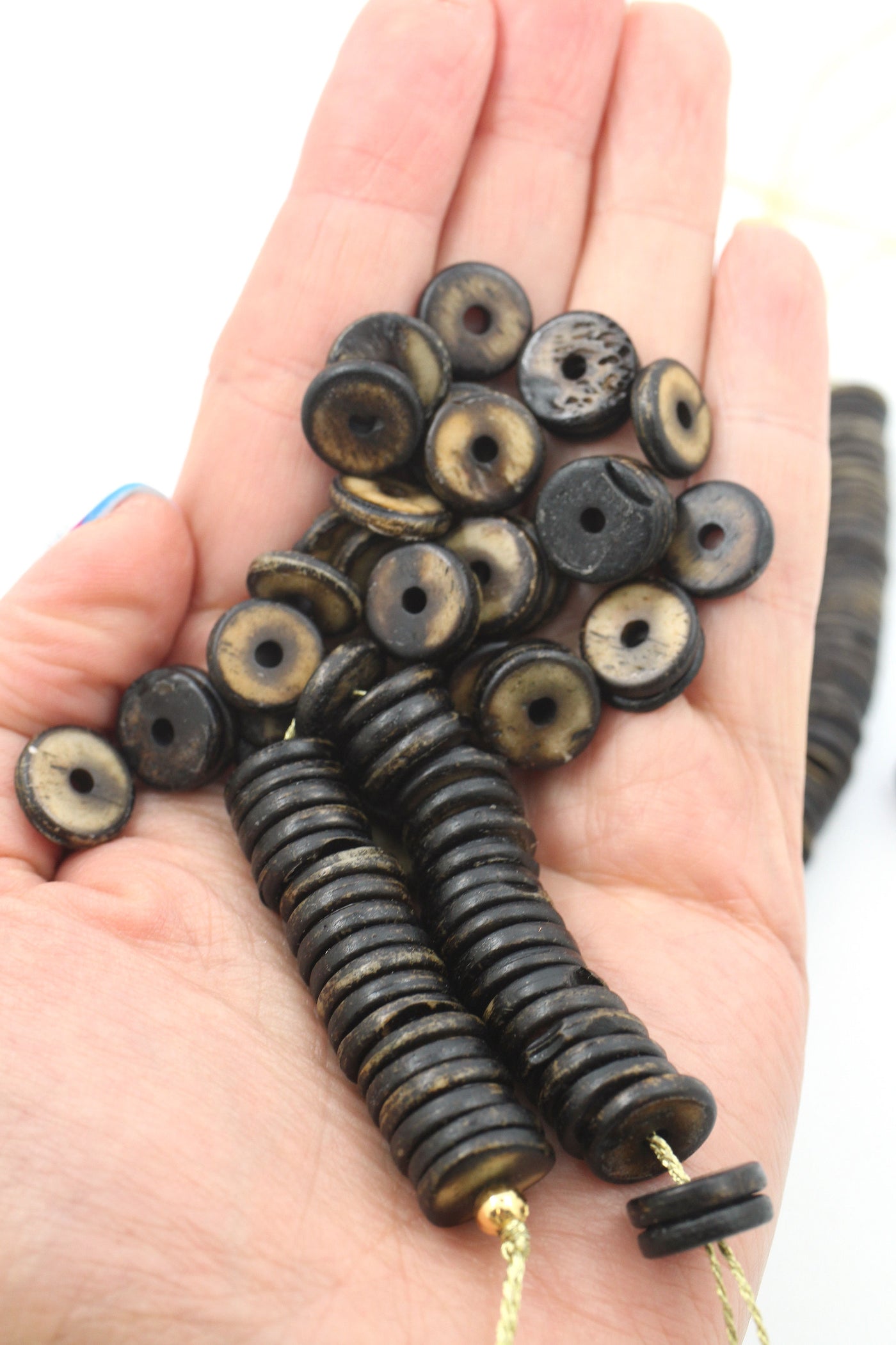Burnt Mocha Bone Beads: Heishi Disc Spacers, 13x2.5mm, 75 beads