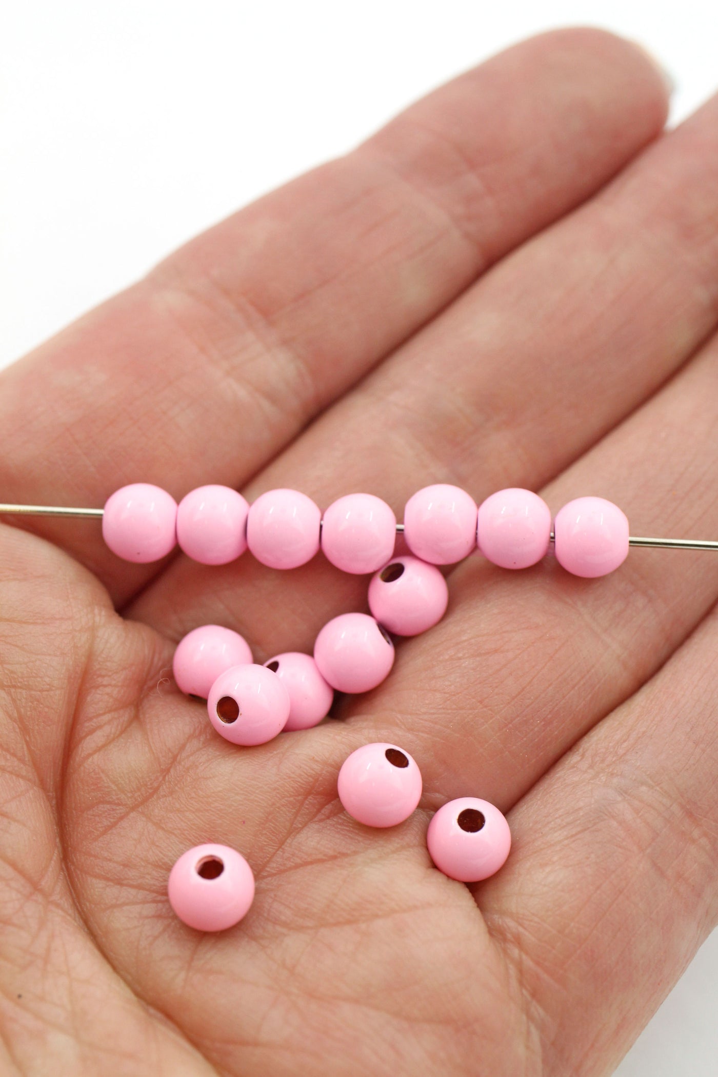 Pink Enamel Sprinkles Round Beads for DIY Jewelry, 6mm, 1 bead