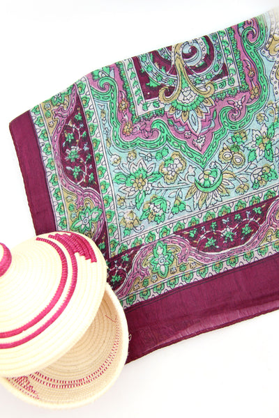 Gift Set with Indian Scarf and Sisal Grass Basket from Rwanda