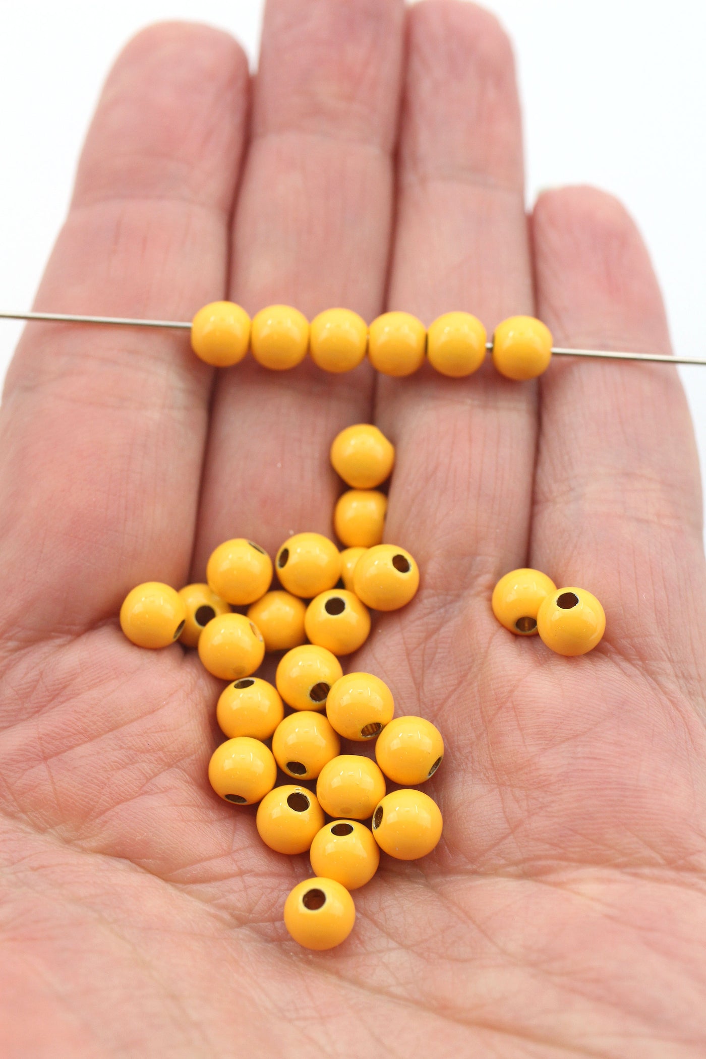 Yellow Enamel Sprinkles Round Beads for DIY Jewelry, 6mm, 1 bead