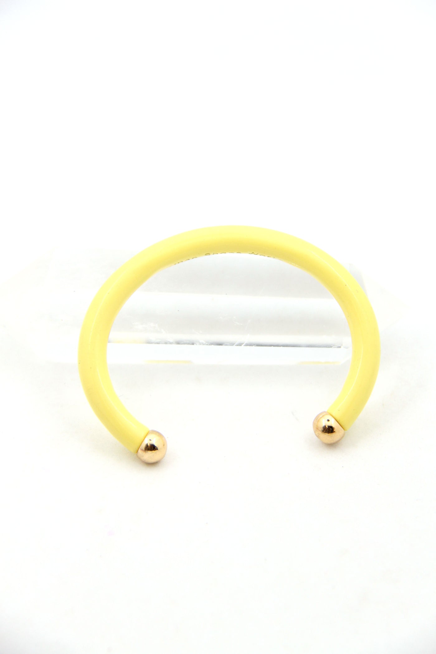 Butter Yellow Luxe Enamel Cuff Bracelet with Golden Ball Ends, Colorful Arm Stack, 1 Bangle