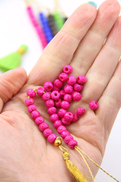 6mm Pink Carved Bone Beads