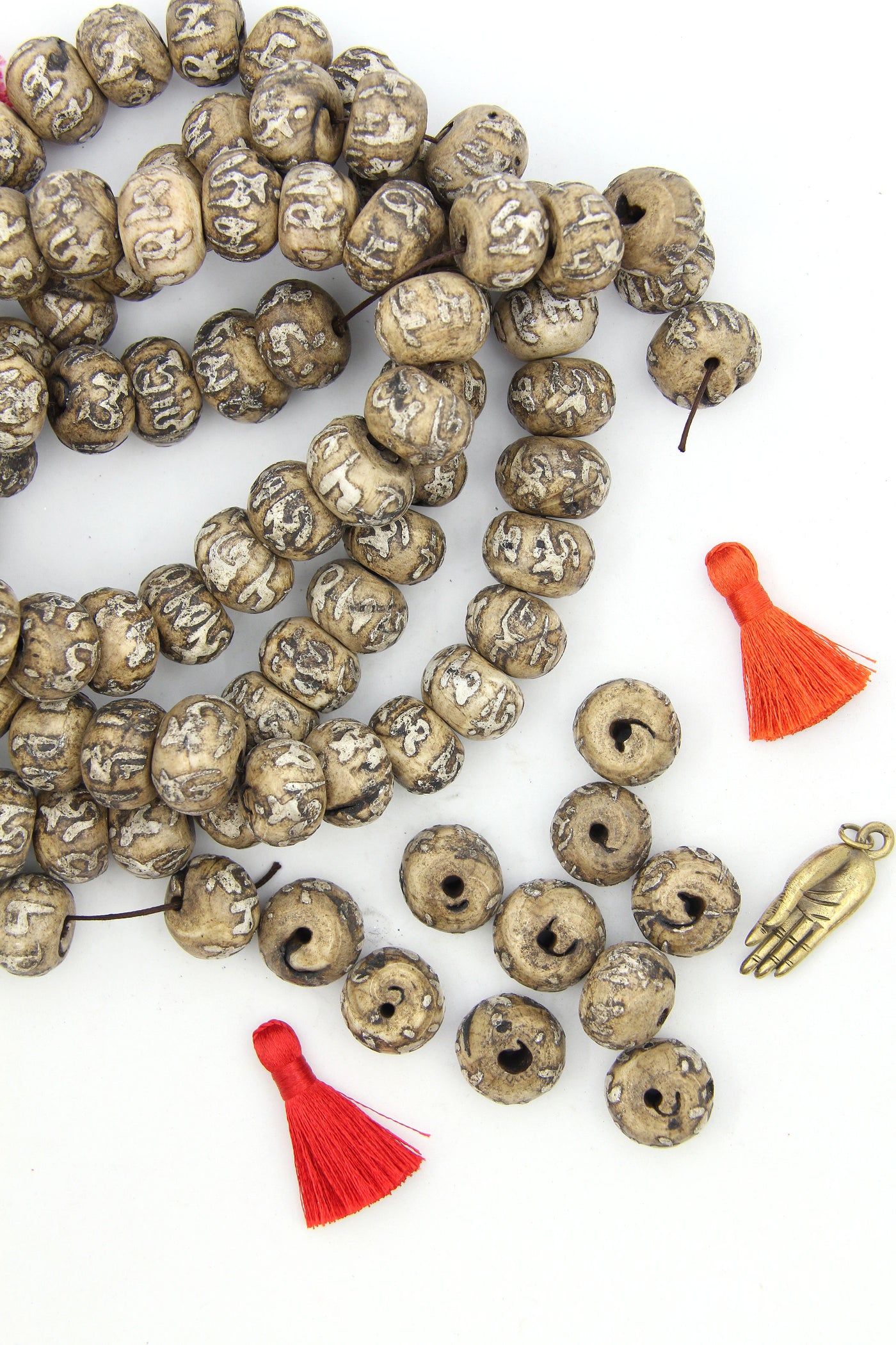 Om Mantra Hand-Carved Nepali Shell Beads, 18x12mm, 4 pieces