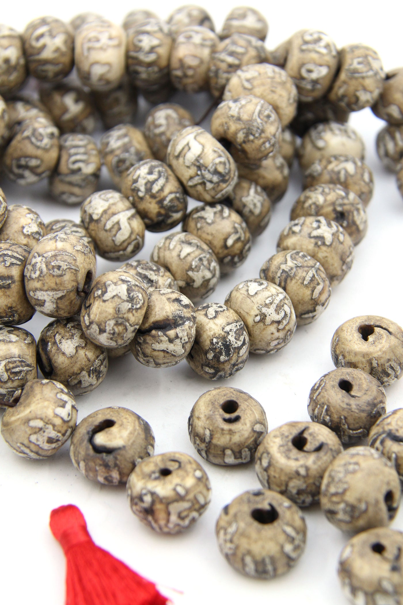 Om Mantra Hand-Carved Nepali Shell Beads, 18x12mm, 4 pieces