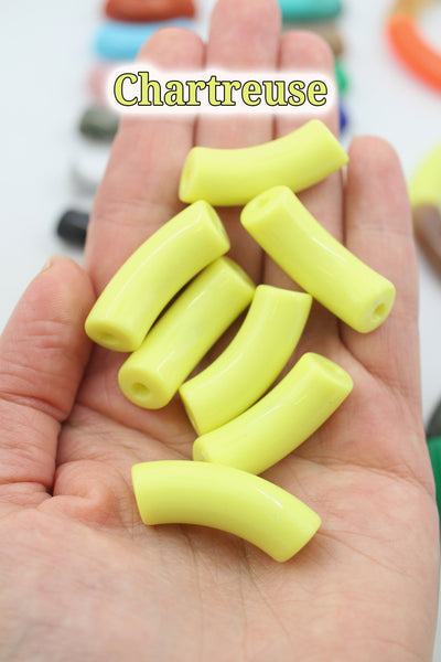Chartreuse Acrylic Bamboo Beads, Curved Tube Beads, 12mm Colorful Bangle Beads